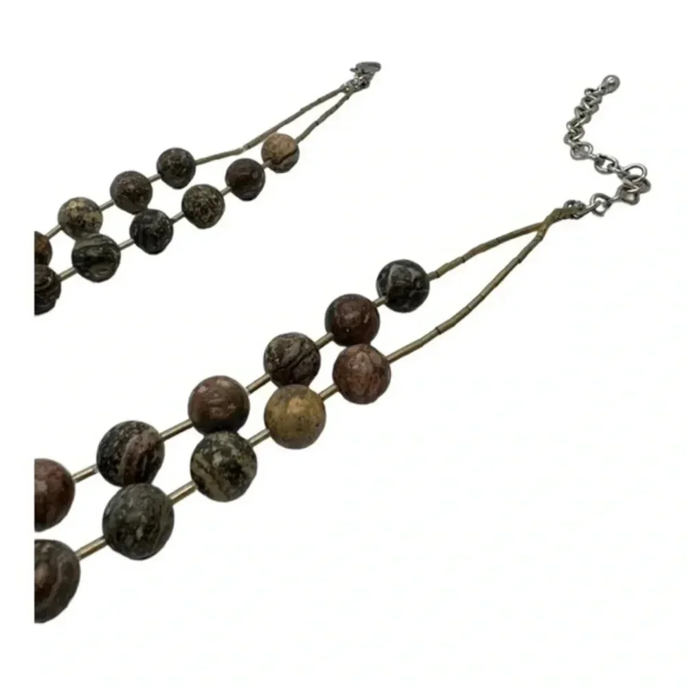 Chicos Double String Fashion Beaded Earthtones Necklace‎ Extender Chain Clasp​​​